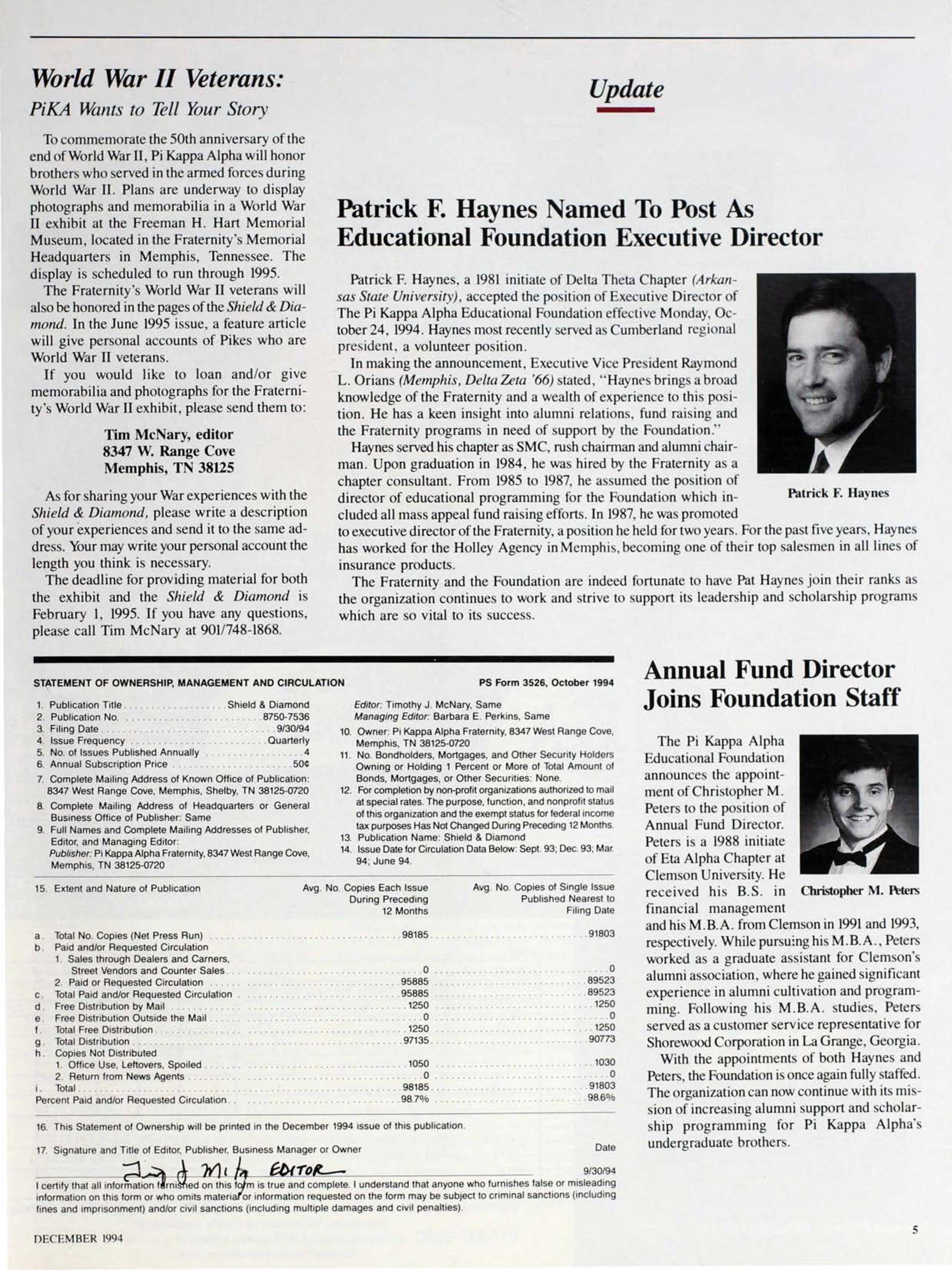 Update, December 1994